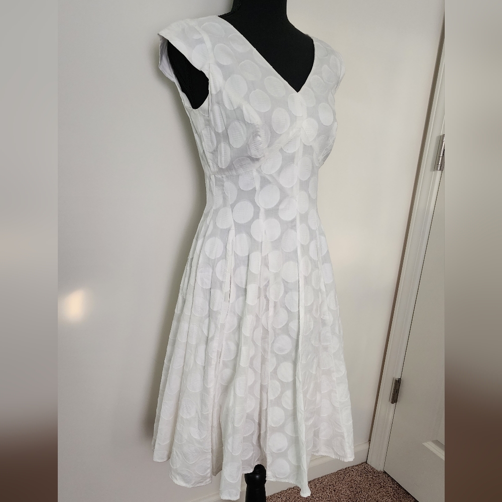 CALVIN KLEIN Womens White Polkadot Midi Dress Size 4 100%Cotton - Picture 2 of 9